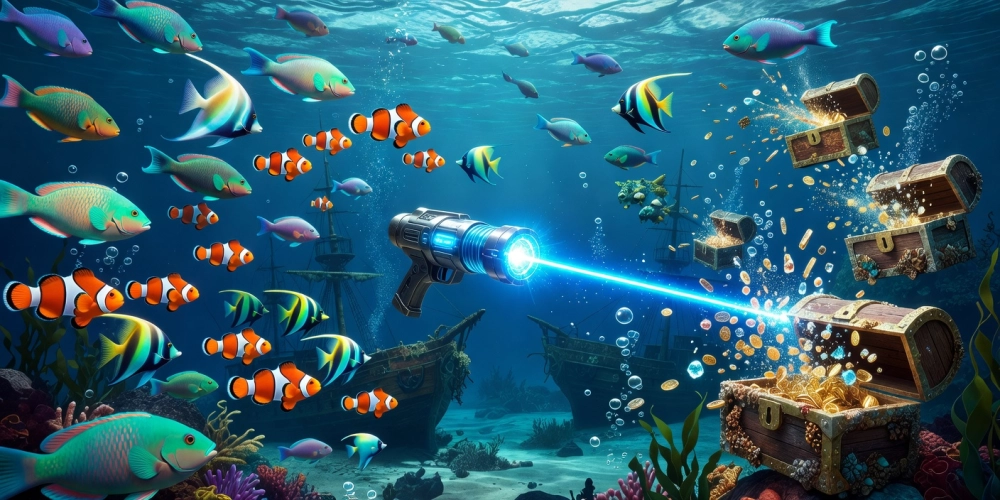 Giao diện game bắn cá đại dương nh88 với cá đa dạng và hiệu ứng bắn súng