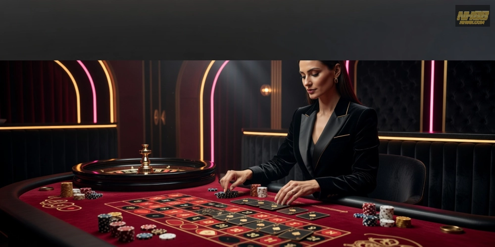 Minh họa giao diện live casino online nh88 với dealer thực thụ và bàn chơi sôi động