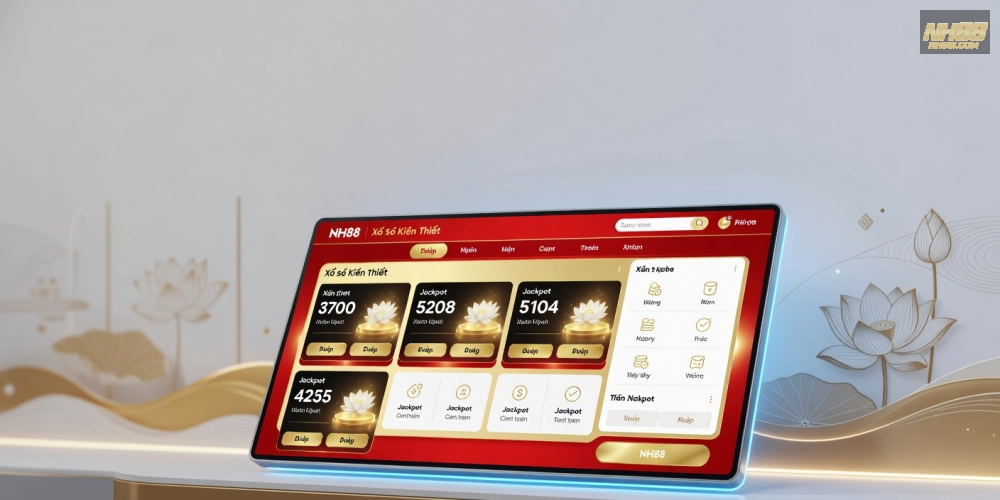 Minh họa khái niệm xổ số kiến thiết nh88 với giao diện trực tuyến hiện đại và các con số may mắn
